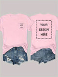 Geometric Letter Print Women T-Shirt Soft Pink Crew Neck Short Sleeve Casual Elegant Top Medium Stretch Spring Summer Fall Machine Washable
