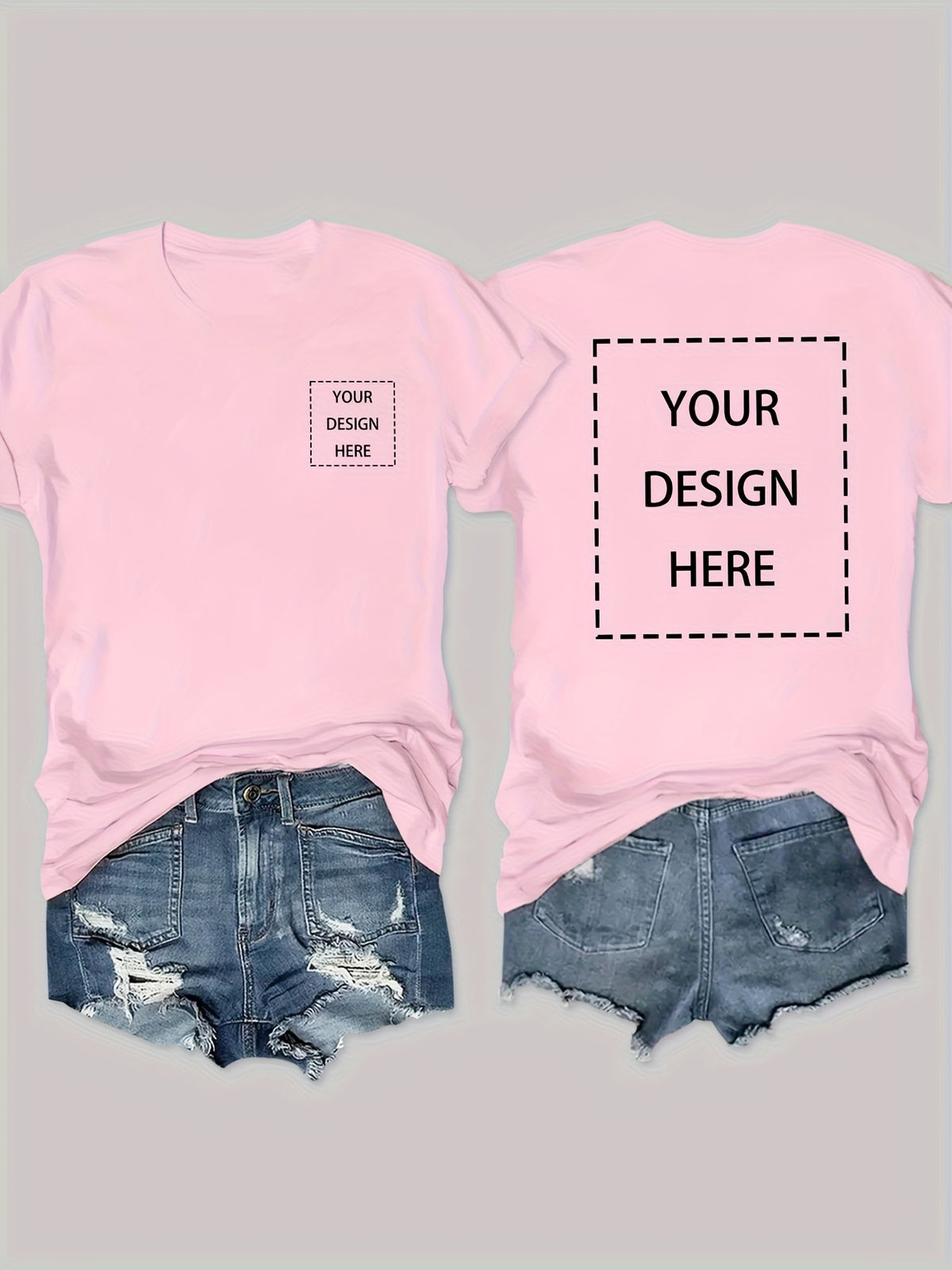 Geometric Letter Print Women T-Shirt Soft Pink Crew Neck Short Sleeve Casual Elegant Top Medium Stretch Spring Summer Fall Machine Washable