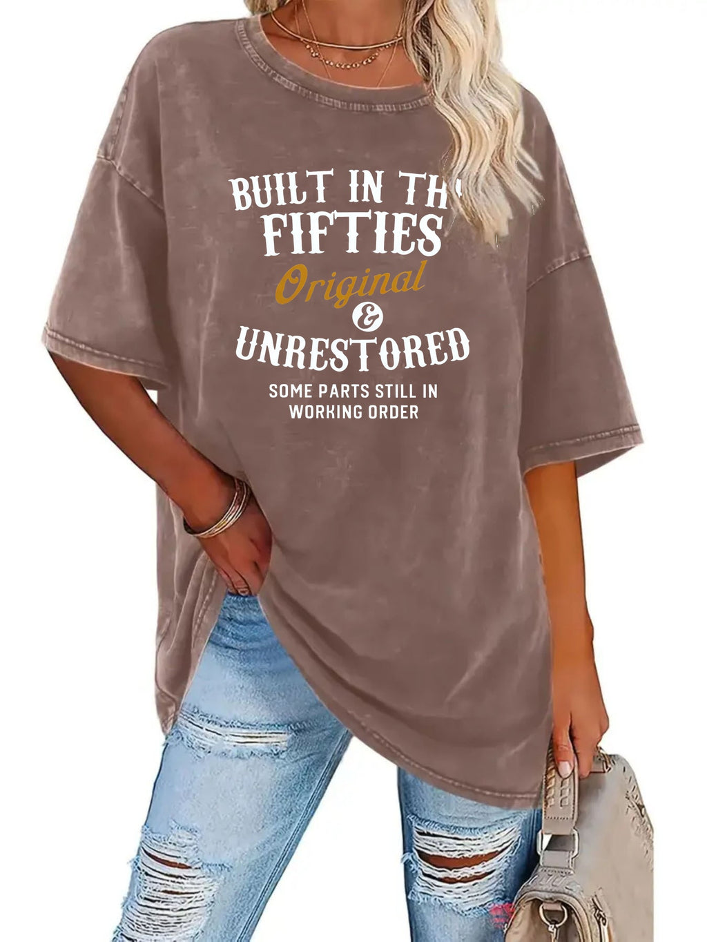 Retro Washed Print Loose T-Shirt for Women - 230g Thick Crew Neck Short Sleeve Street Style Casual Tee Spring Summer Machine Washable