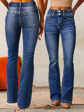 Retro Stretch Jeans for Women Washed Street Style Micro Flare Trousers High Waist Slim Fit Vintage Denim Pants Casual Everyday