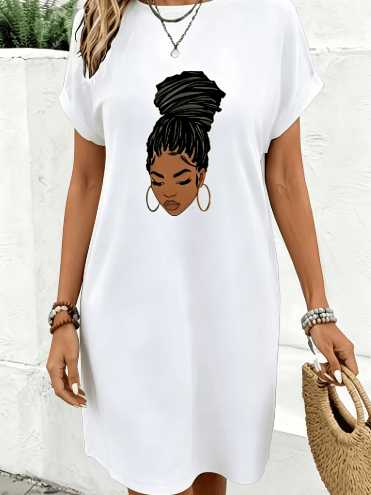 Plus Size Casual Summer Dress for Women - Black Magic Graphic Print, Loose Fit Short Sleeve Lightweight Dress, Sizes 1XL-5XL