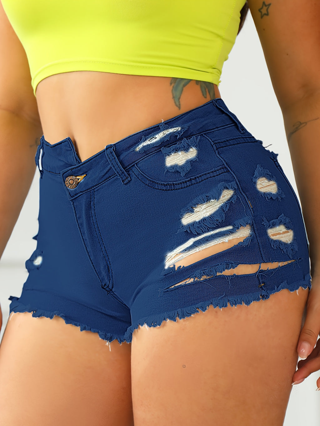 Ripped Denim Shorts Women Stretch Skinny Mid-Rise Distressed Hem Slim Fit Jeans Short Casual Summer Outfits Light Dark Blue S-XXL Everyday Wardrobe Staple