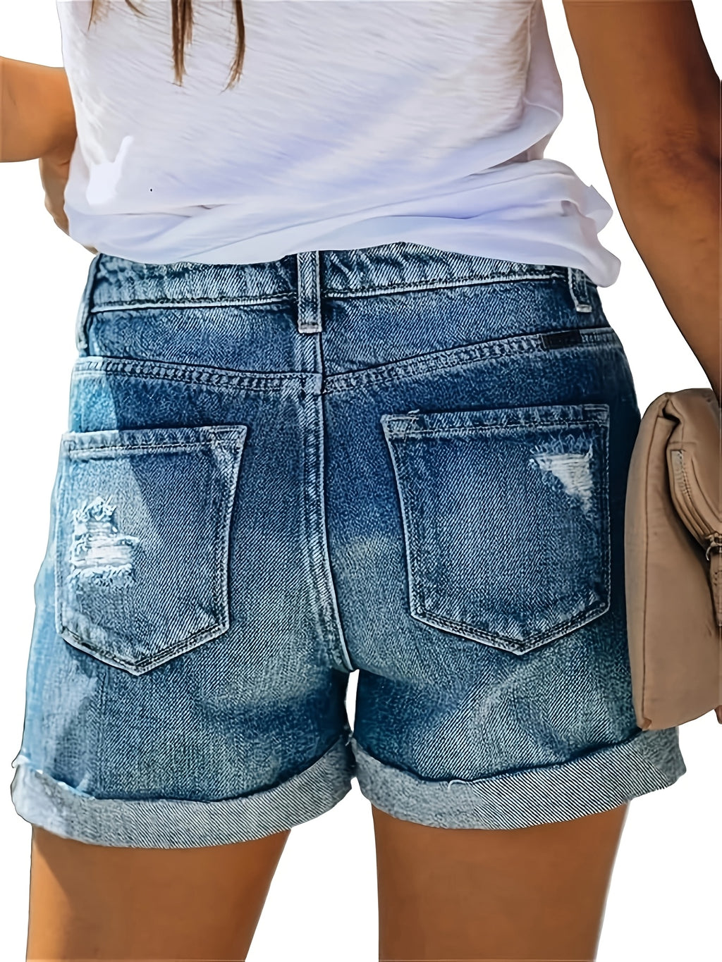 High Waist Stretch Ripped Denim Shorts Women Distressed Raw Hem Y2K Style Slim Fit Light Blue Summer S-XXL