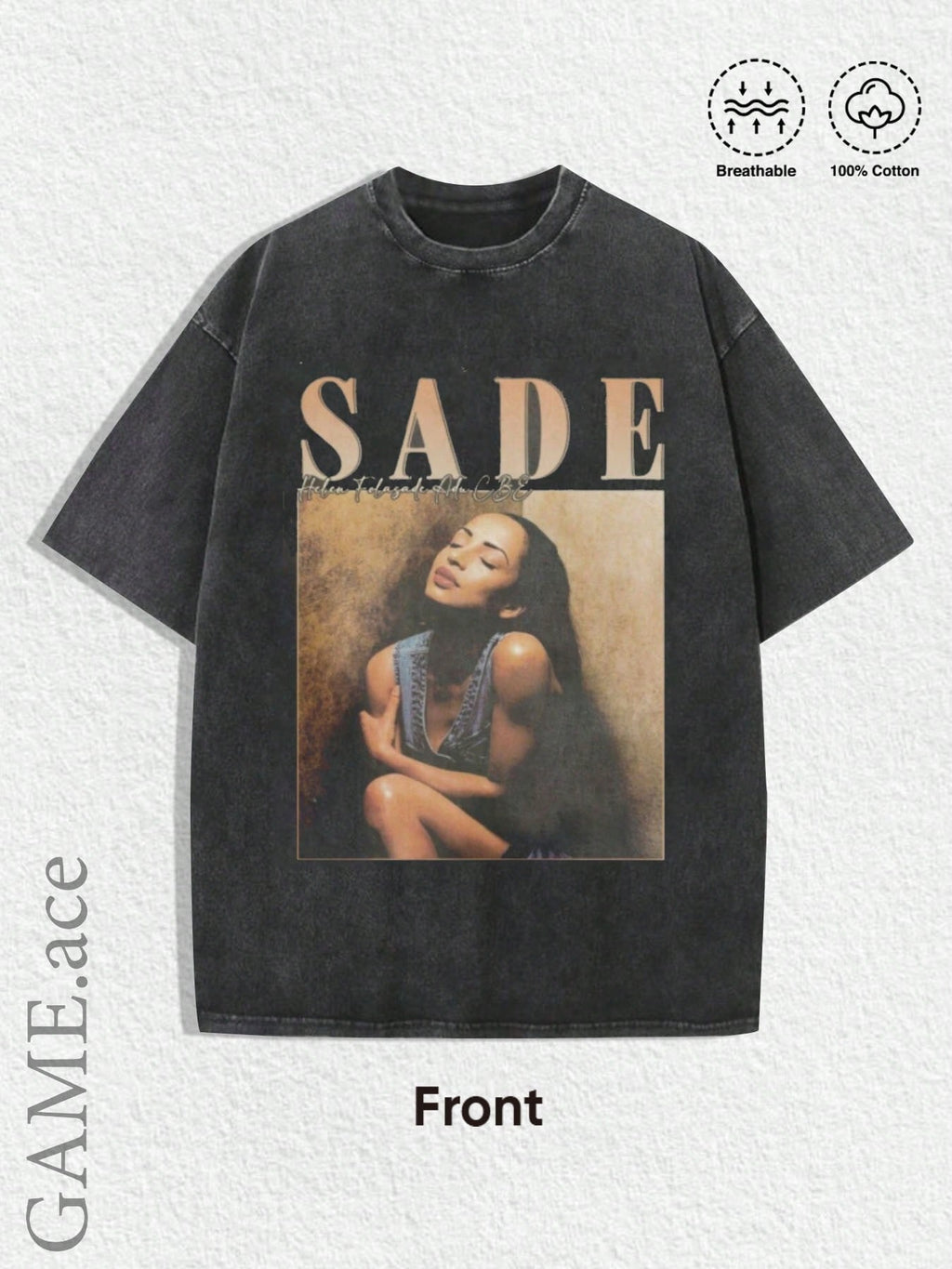 Y2K Retro Music Band Graphic Tee Women Vintage Sade Pattern Black Gold Print Casual Streetwear Bohemian T-Shirt XS-XL
