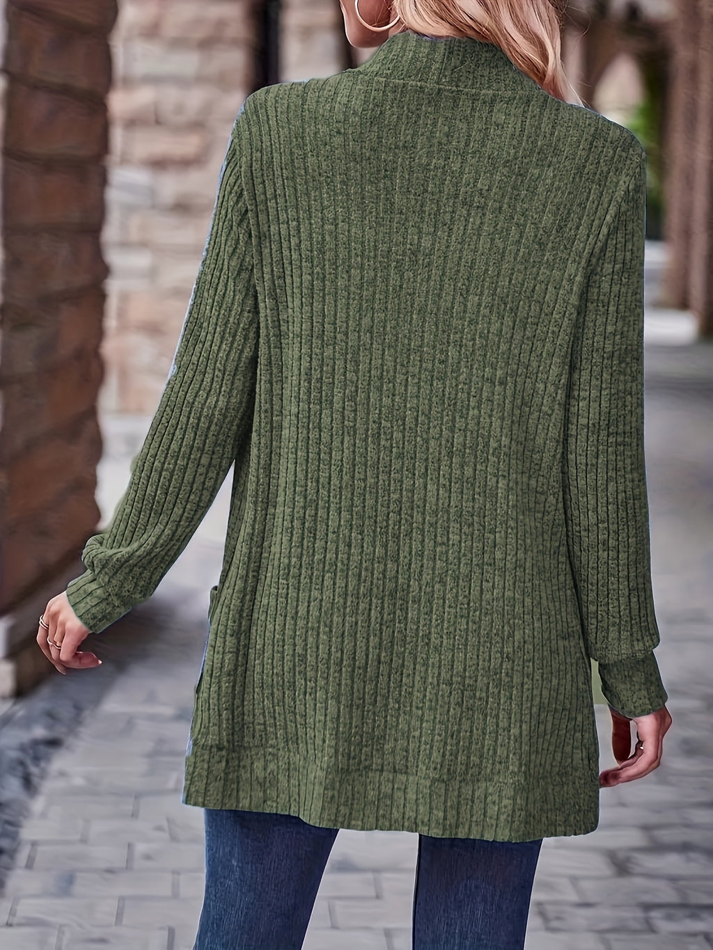 Cardigan Collar Loose Blouse Women Knit Pocket Long Sleeve Solid Color Casual Elegant Top 10 Colors Stretch Everyday Wear S-XXL