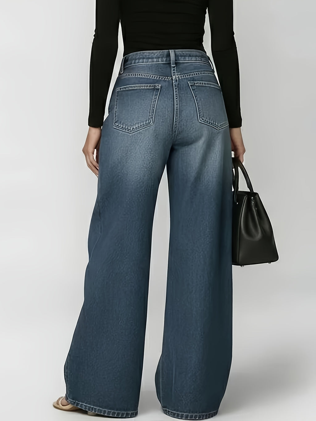 High Waist Wide Leg Jeans Women Retro Metal Eyelet Denim Pants Loose Casual Street Style Y2K Cool Streetwear