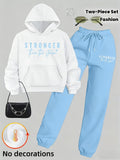 Women Two Piece Hoodie Set Motivational Stronger Than The Storm Cozy Oversized Matching Tracksuit Lounge Outfit Blue Green Purple Brown S-XXL