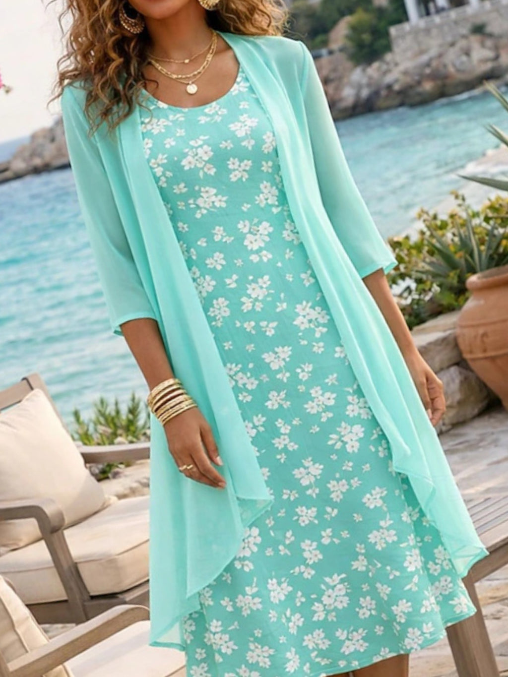 Women's 2-Piece Chiffon Dress Set Elegant Matching Top & Skirt Spring Summer Casual to Evening Wear