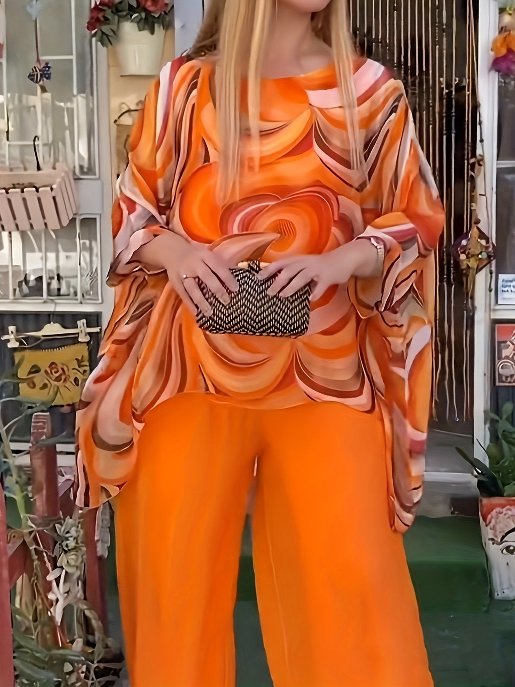 Floral Print Chiffon 2 Piece Set Women Round Neck Top & Pants Summer Casual Vacation Loungewear Daily Wear 5 Colors Matching Outfit