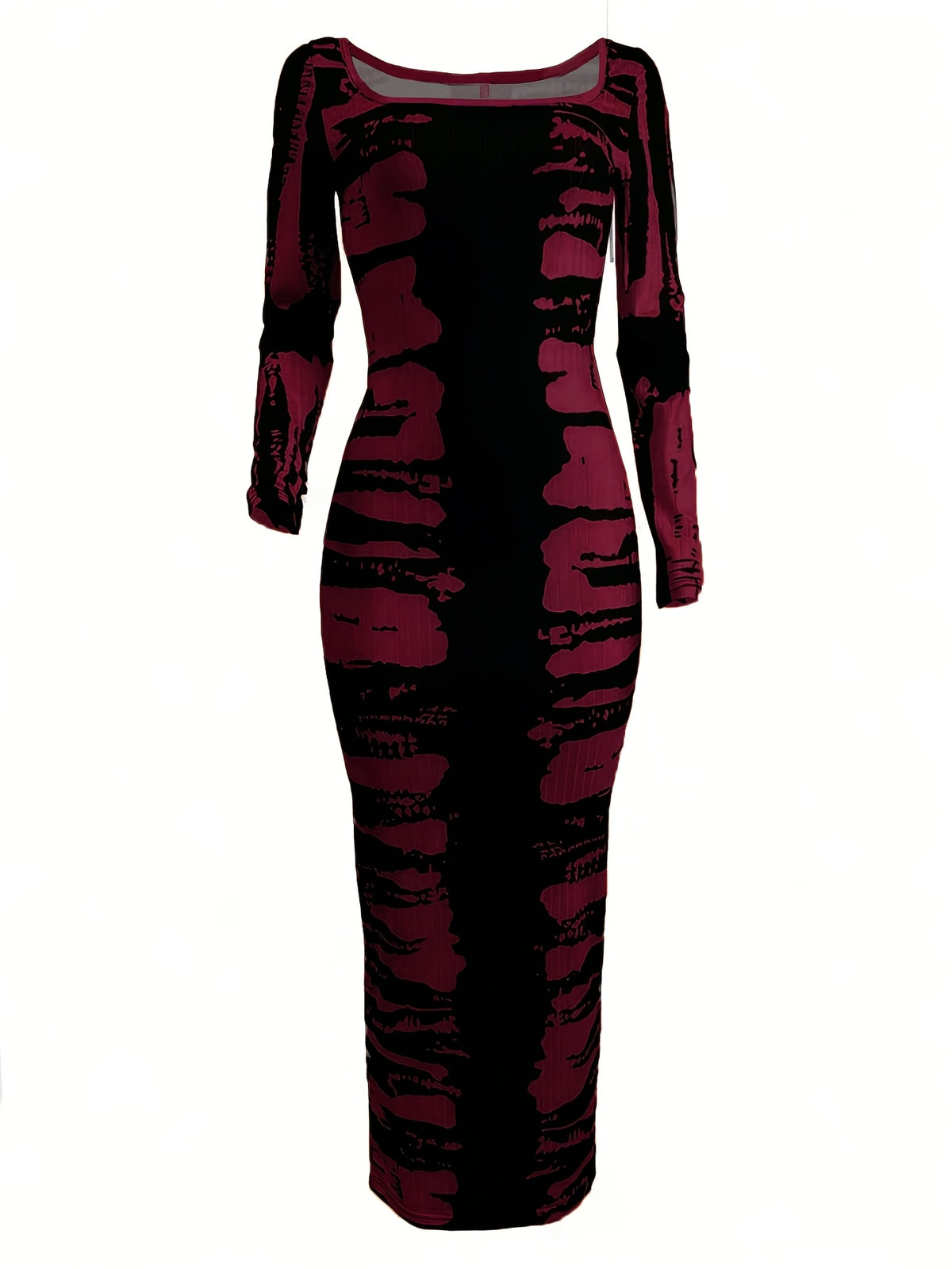 Tie-Dye Bodycon Maxi Dress Women Long Sleeve Ankle Length Contrasting Print Figure-Hugging Sexy Elegant Long Dress