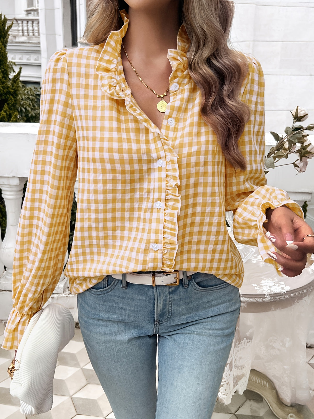 Women's Professional Business Blouse French Contrast Button-Down Shirt Fall Winter Office Top