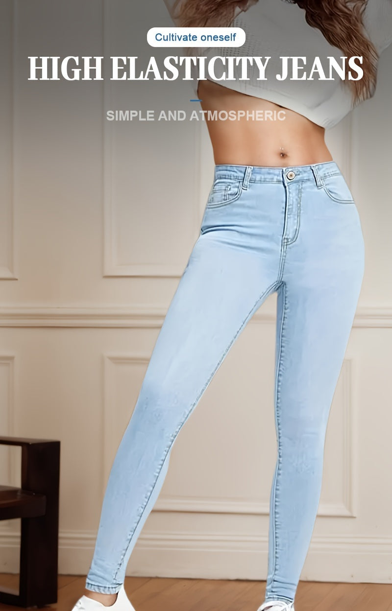 High Rise Slim Fit Blue Jeans Women Stretch Denim Pants Slant Pockets Skinny Casual Fashionable Soft Touch S-XXL