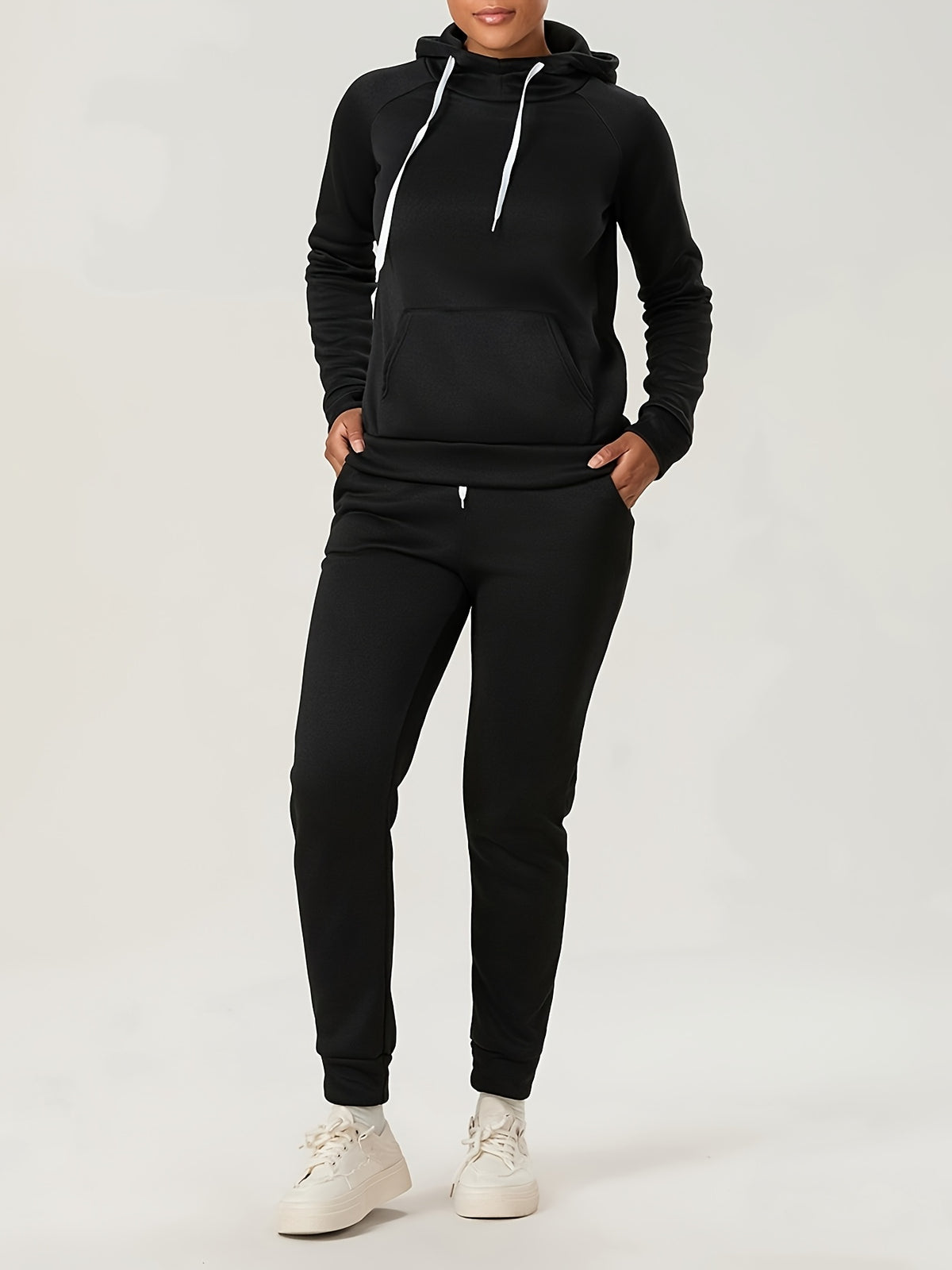 Women's 2-Piece Sweatsuit Set Slim Fit Long Sleeve Hoodie and Drawstring Jogger Pants S-XXL