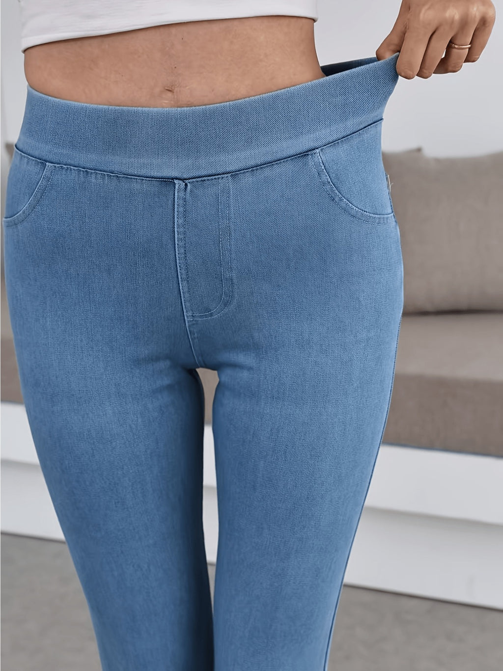 Women's High-Waisted Slim Elastic Pencil Jeans Yoga Pants Navy Black Light Blue All Season