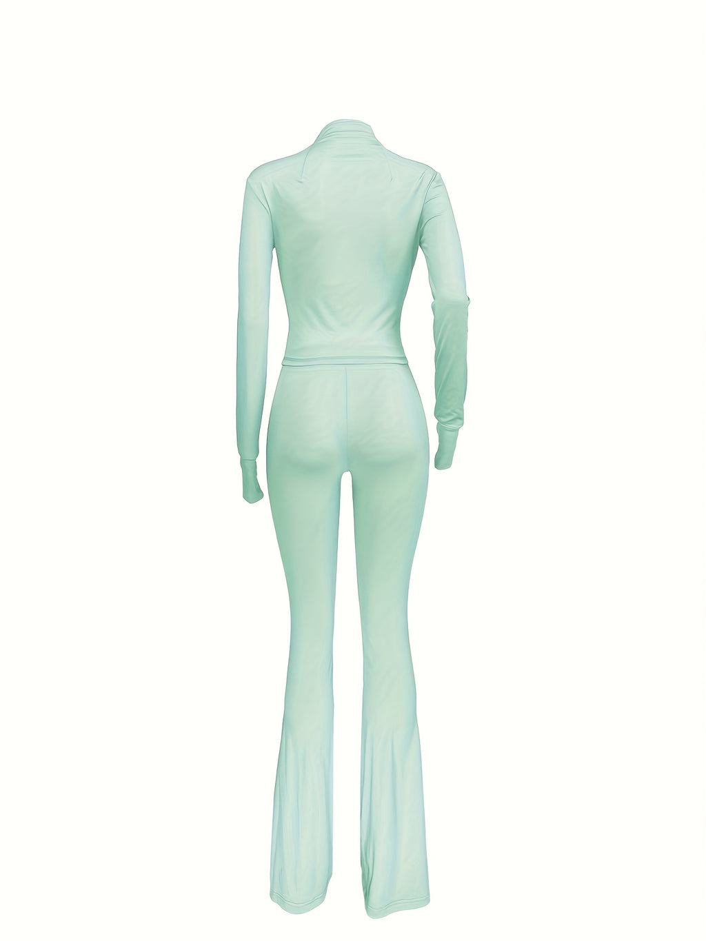 Women's 2-Piece Set Long Sleeve Top and Micro Flared Pants Sexy Casual Tight Outfit for Home and Outdoor