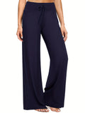 Wide Leg Capri Pants Women Soft Lounge Pajama Drawstring Waist 30 Inch Casual Comfy Stretch Knit Black Everyday Relaxed Fit