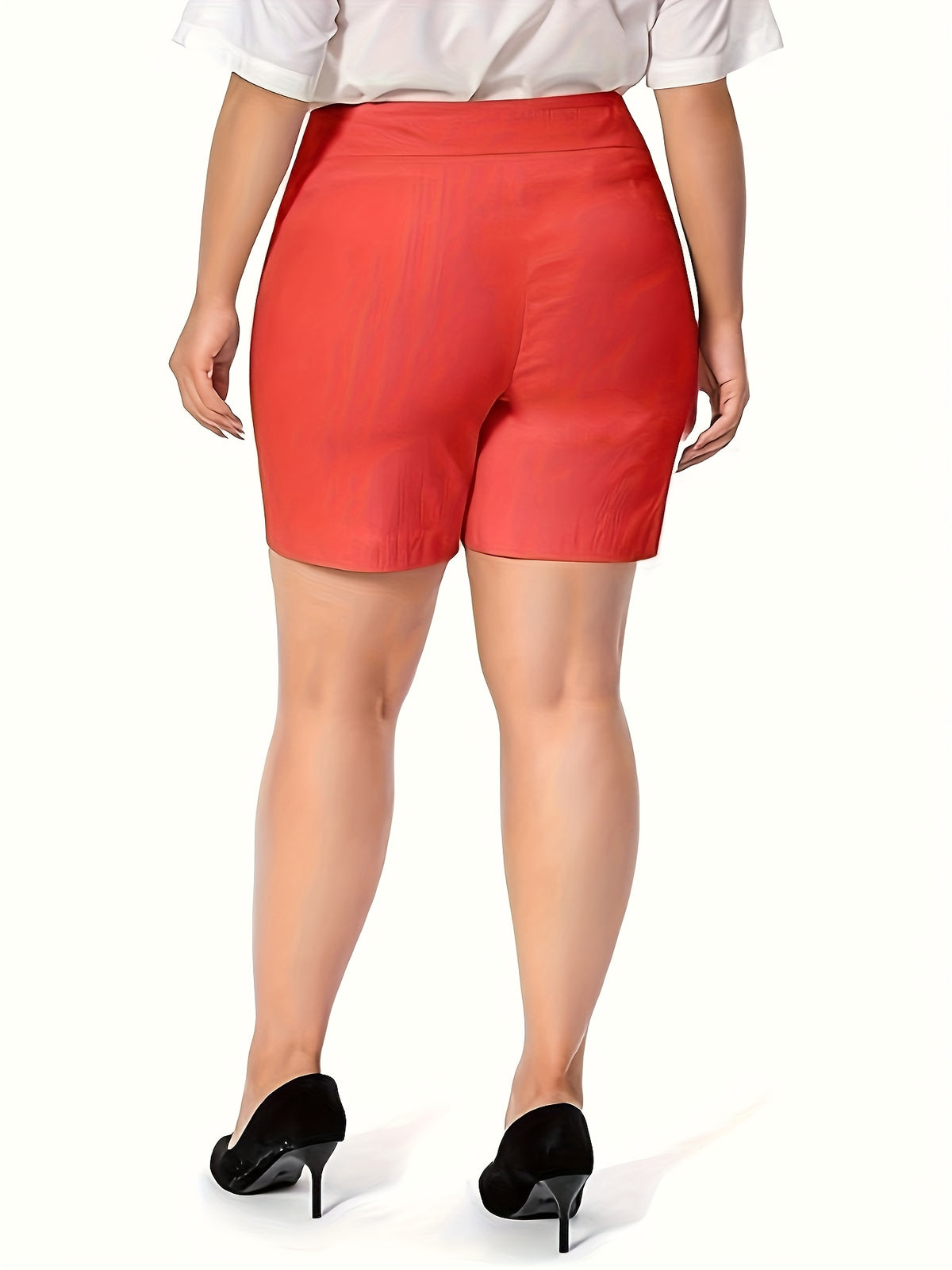 Women High Waist Stretchy Casual Summer Shorts Front Pockets Office Wear Solid Color Spring Fall Multi Colors