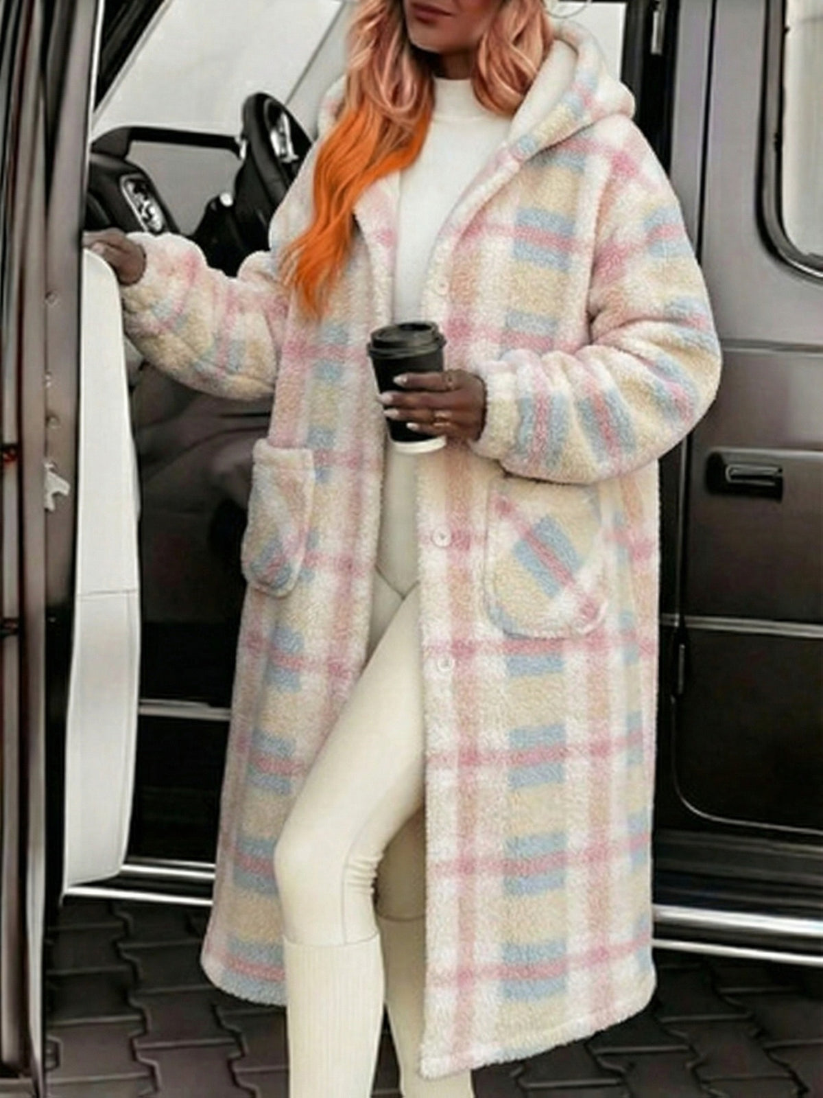 Plaid Color Block Velvet Home Jacket Women Warm Long Coat Cute Sweet Lounge Wear Autumn Winter Pink Grey Black S-XL
