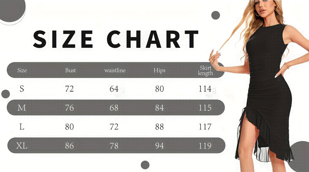 Women's Sleeveless A-Line Fishtail Dress Round Neck Side Pleated Lace Opening Casual Spring Summer Dress