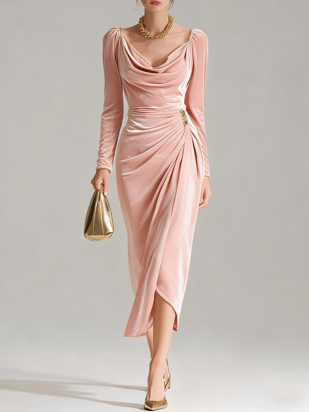 Evening Gown Women Deep V-Neck Long Dress | Elegant Vintage Formal Party Wedding Gala Ruffle Maxi Dress Fall Winter