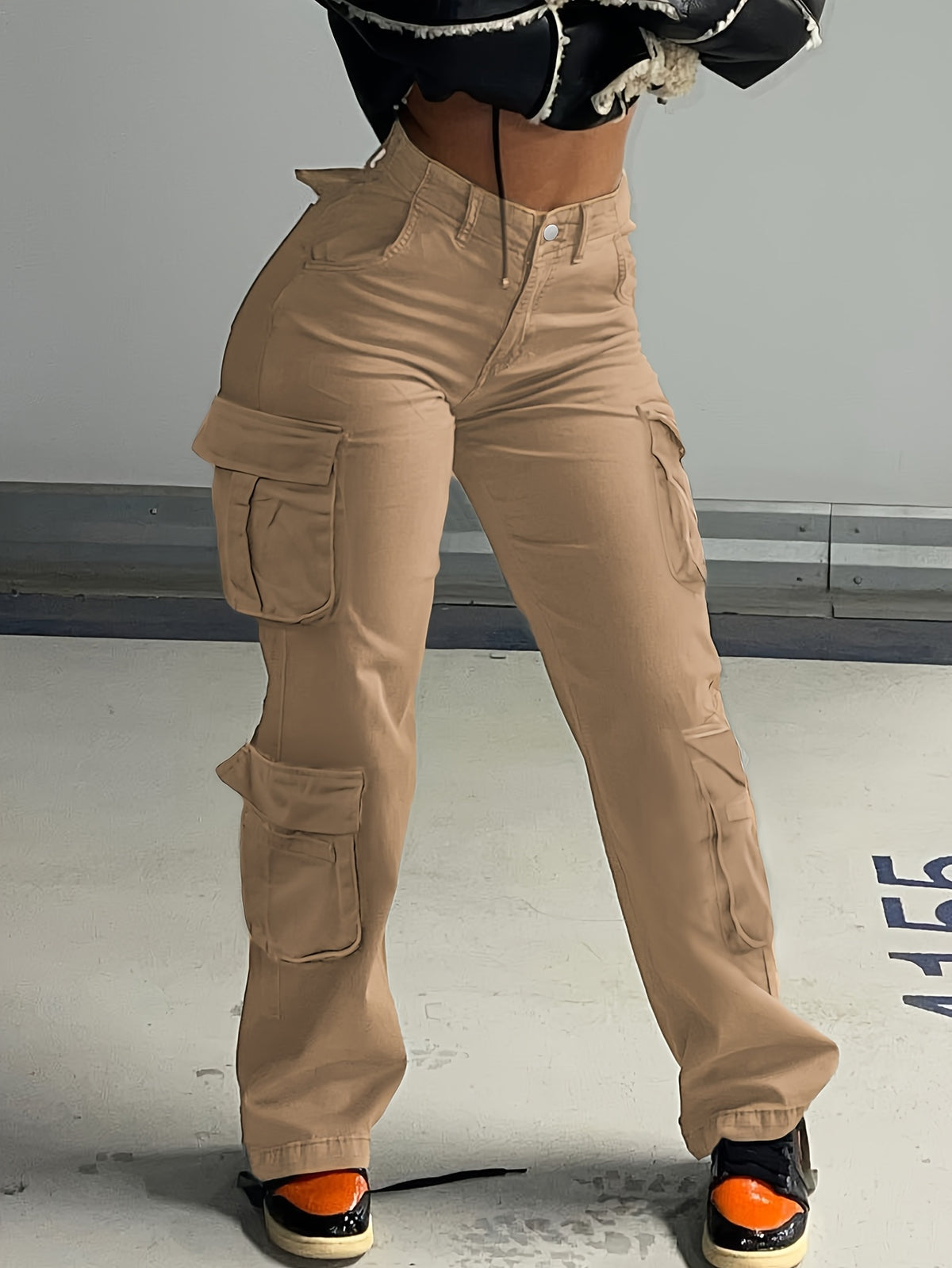 Low Waist Cargo Denim Pants Women Street Hip-Hop Style Multi Pocket Wide Leg Workwear Casual Jeans Apricot Grey Khaki S-XXL