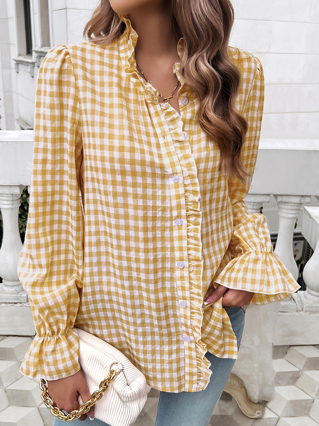 Women's Professional Business Blouse French Contrast Button-Down Shirt Fall Winter Office Top