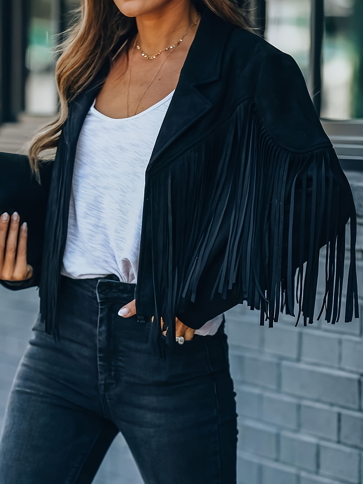 Tassel Fringe Cropped Jacket Women Western Cowgirl Motorcycle Coat Fall Winter Cardigan
