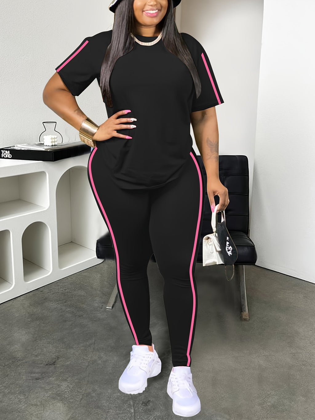 Round Neck Top and Pants Set Women Spring Summer Home Casual Lounge 2 Piece Matching Outfit Comfortable S-XXL