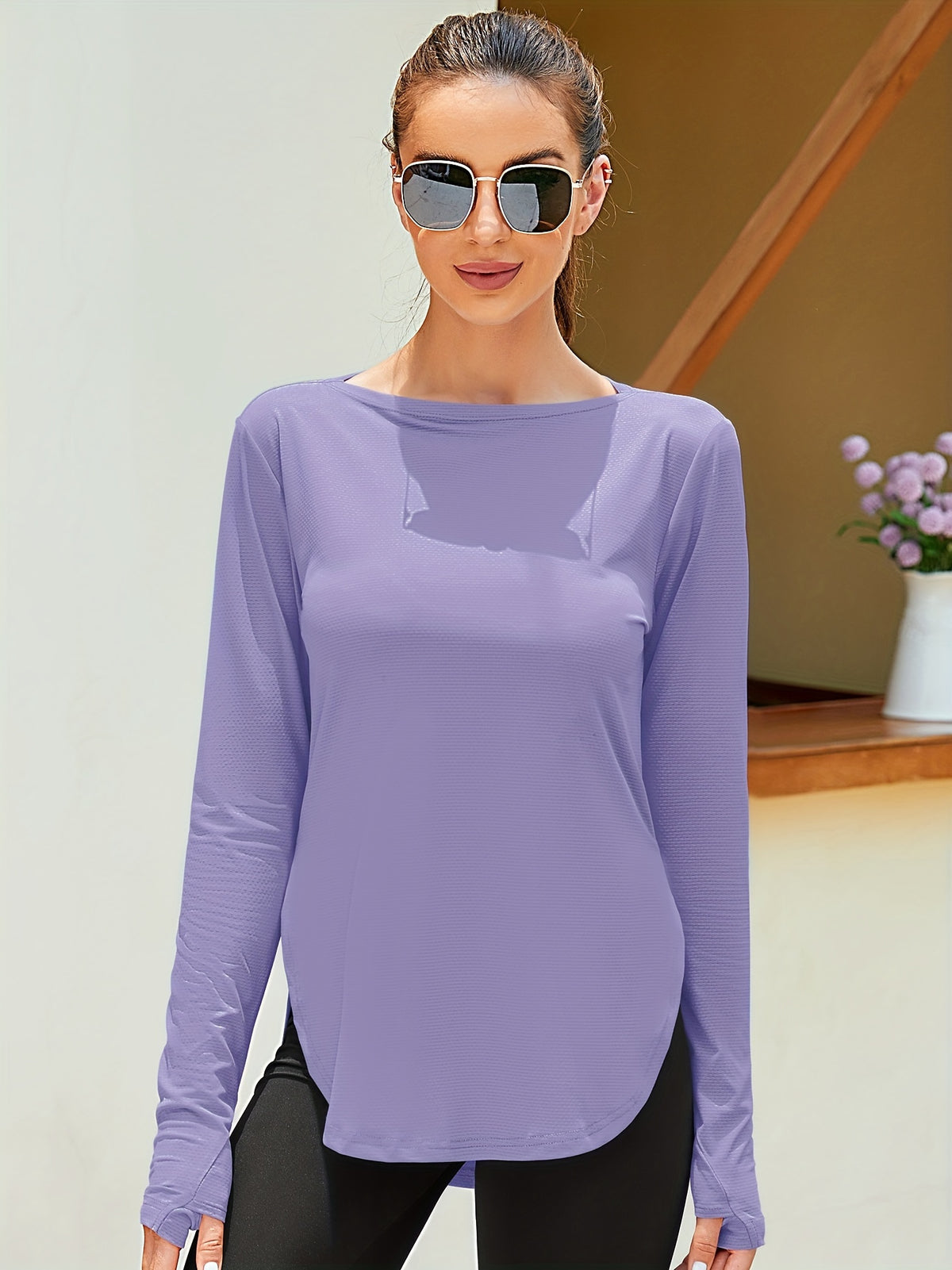 UPF 50+ Long Sleeve Shirt Women Lightweight Sun Protection Workout Athletic Outdoor Running Top Quick Dry S M L XL XXL