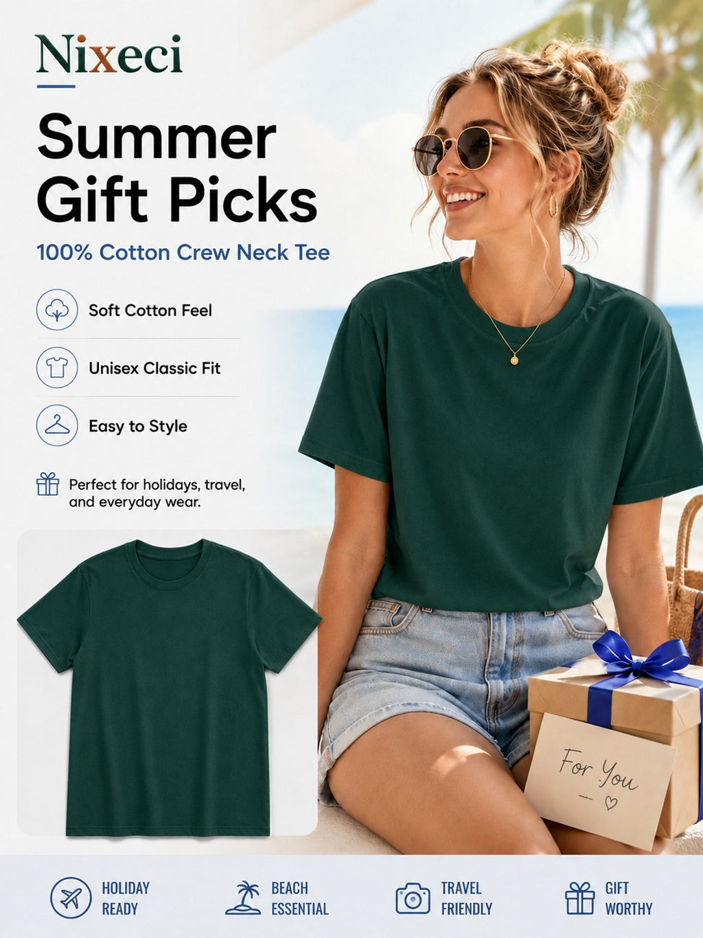Tropical Palm Print T-Shirt for Women – Retro Hawaiian Coconut Tree Short Sleeve Crewneck Loose Beach Vacation Top, Casual Surfing Poolside Shirt