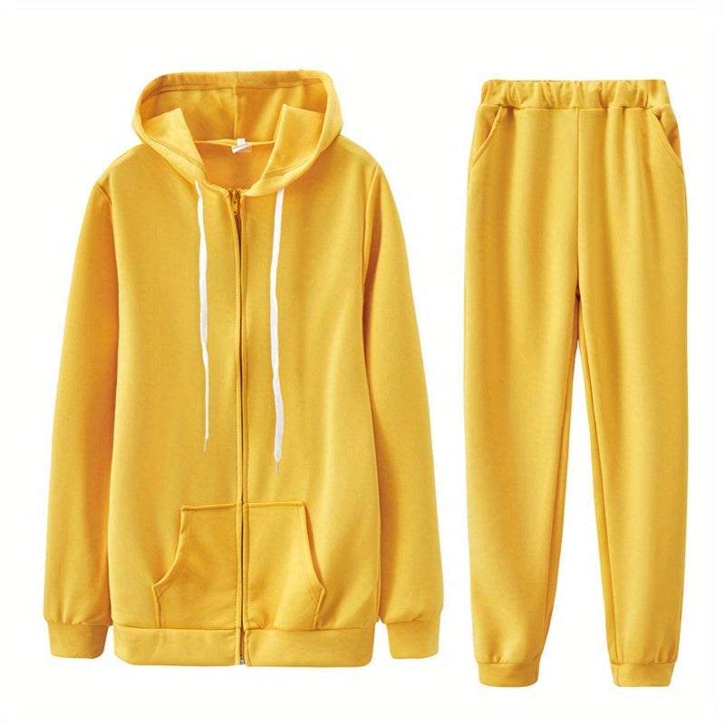 Women's Zip-Up Hoodie Jogger Set 2 Piece Tracksuit Sweatsuit Casual Solid Color Sweatpants Outfit S-XXL