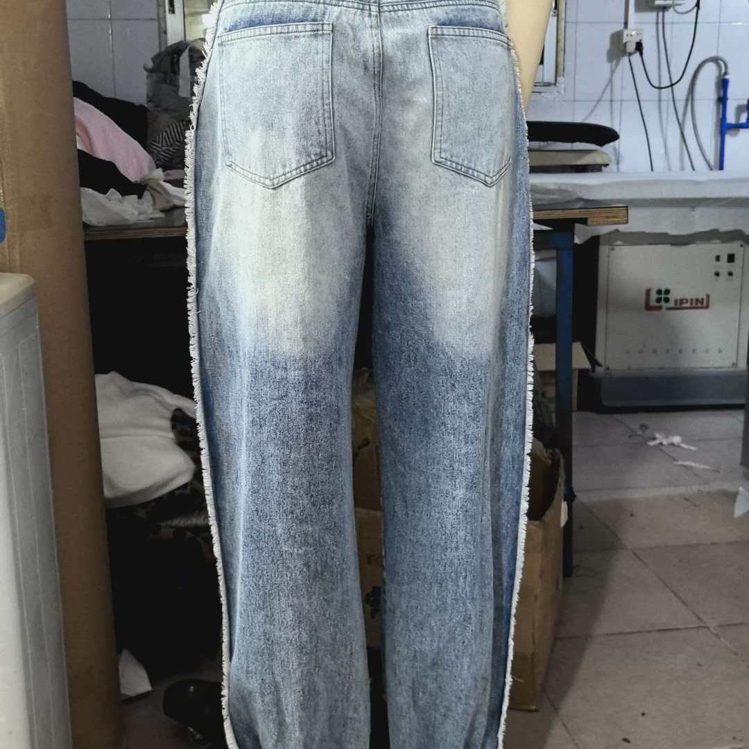 Women's High-Waisted Ripped Jeans Cuffed Hem Street Style Light Blue XL XXL
