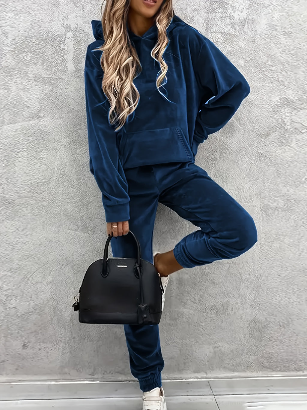 Velvet Hoodie Tracksuit Set Women 2-Piece Sweatsuit Long Sleeve Hoodie + Pants with Pockets | Warm Cozy Lounge Sportswear for Fall Winter Casual Daily Wear