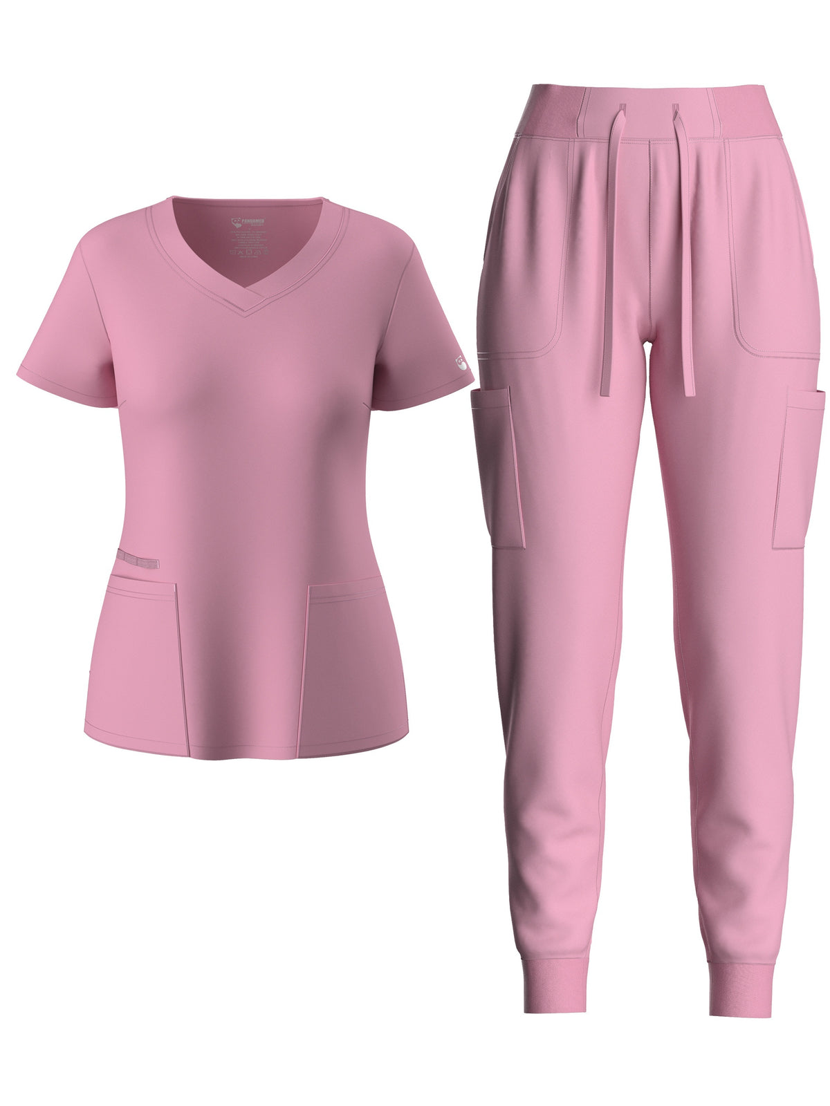 V Neck Scrub Top Drawstring Pants 2pcs Set Women Elegant Short Sleeve Solid Lounge Outfit 8 Colors