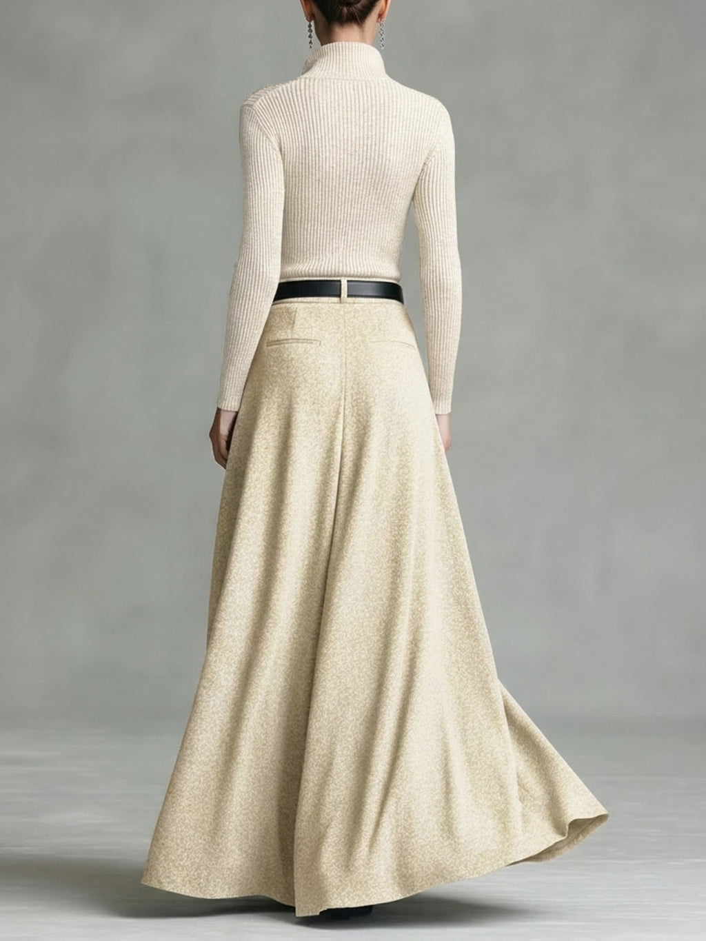 Ribbed Top Draped Wide-Leg Long Skirt 2pcs Set Women Relaxed Luxurious Casual Chic Citywalk Gathering Spring Summer All-Season Grey Outfit M-XXL