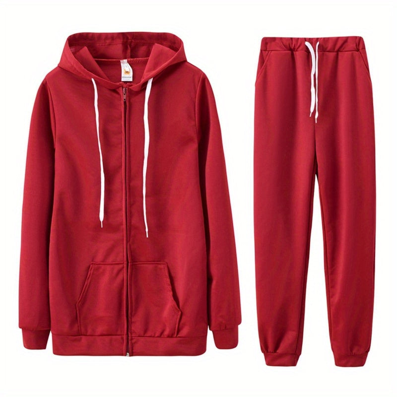 Women's Zip-Up Hoodie Jogger Set 2 Piece Tracksuit Sweatsuit Casual Solid Color Sweatpants Outfit S-XXL