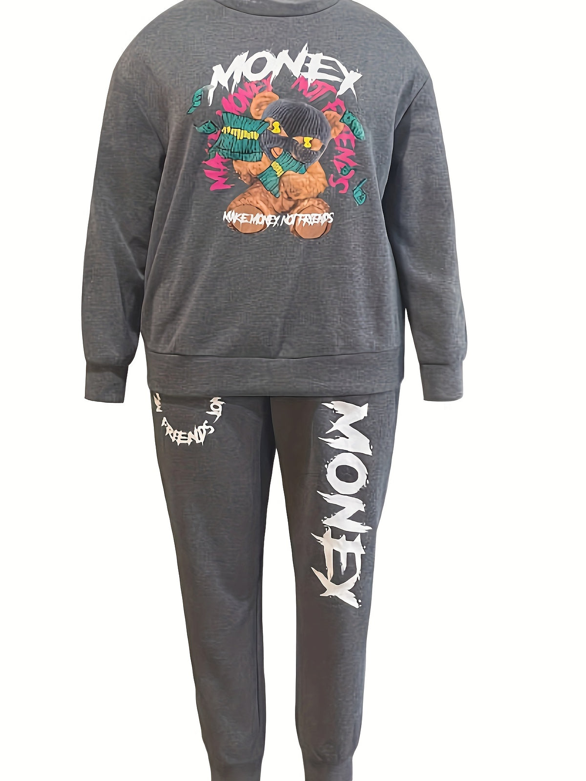 Graphic Sweatshirt Jogger Set Women Crew Neck Long Sleeve Tracksuit Drawstring Pants Casual Cozy Two Piece Lounge Outfit Fall Winter XS-XXL