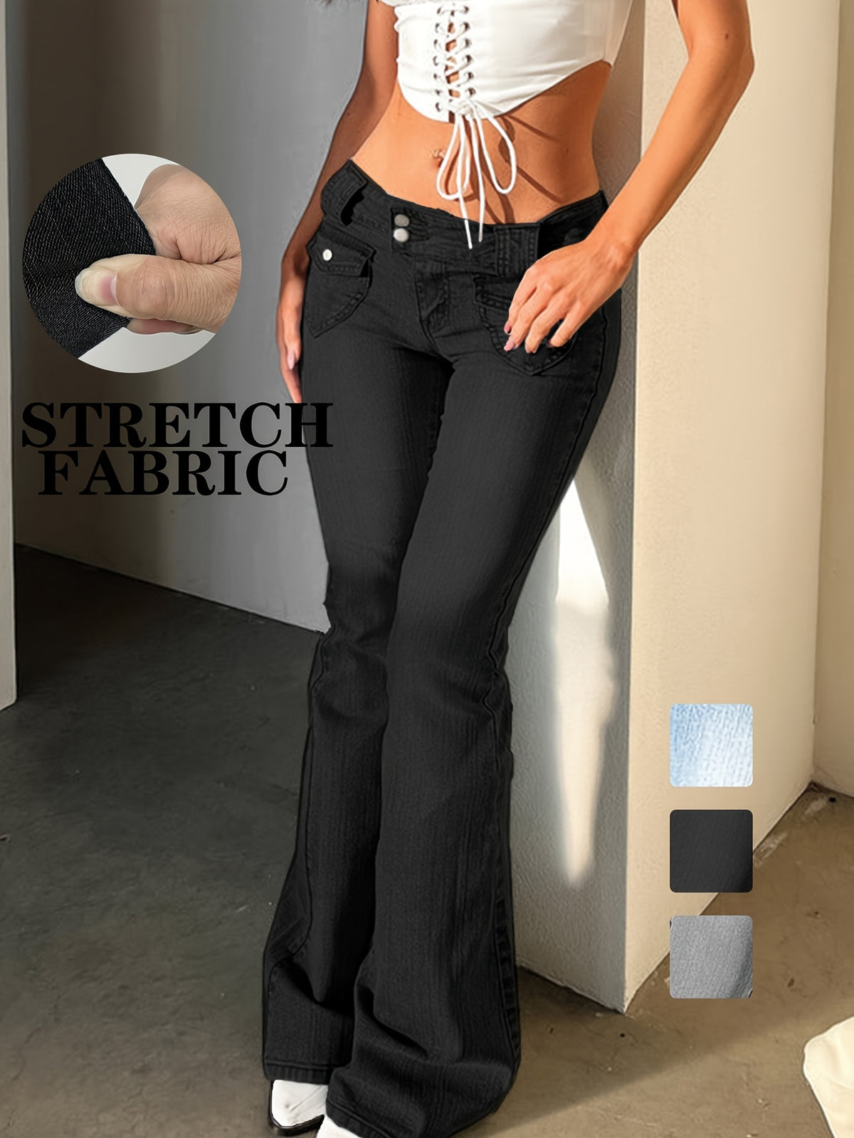 Multicolor Retro Low-Waisted Flared Jeans for Women Y2K Wide-Leg Trousers Slim Elastic Street Style XS-XXL