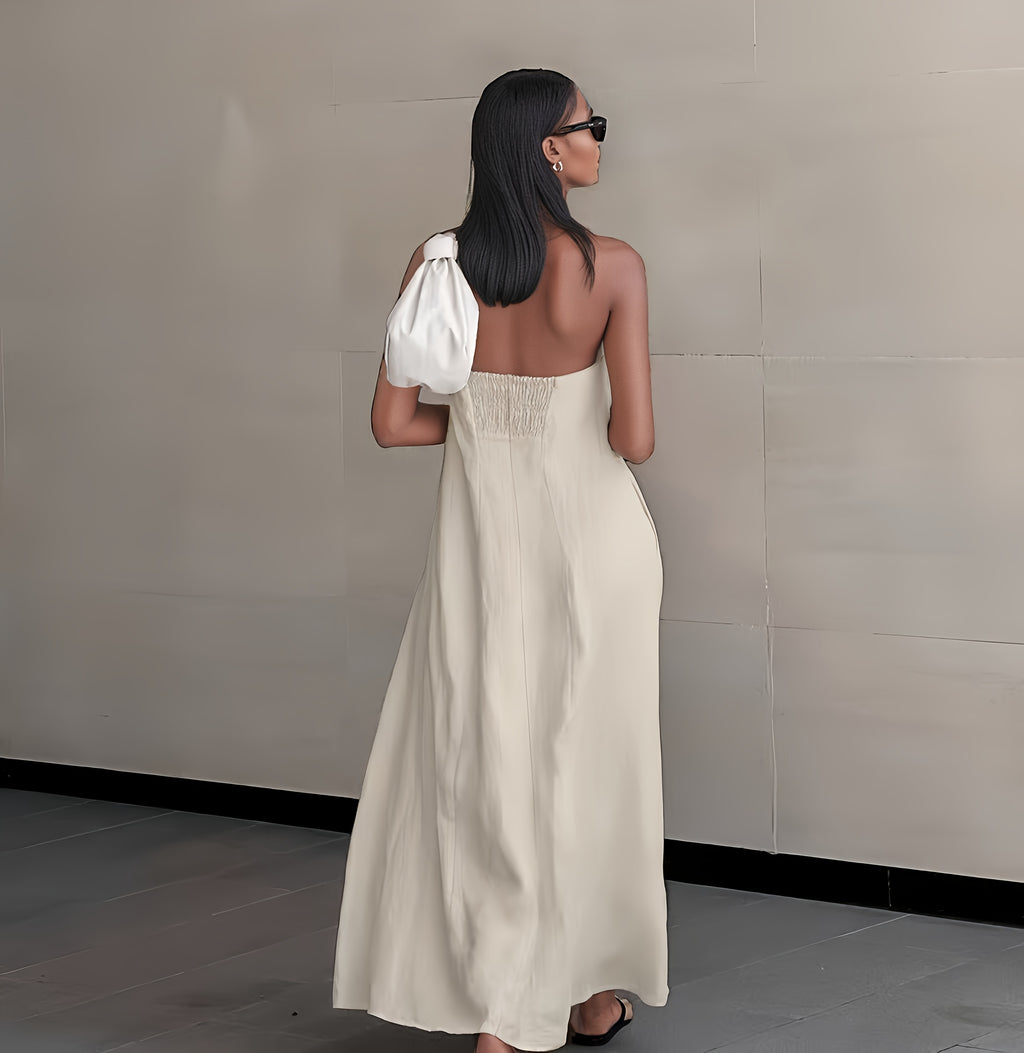 Women's Linen Beach Sundress Backless Sleeveless Wrap High Waist A-Line Flowy Casual Summer Vacation Dress