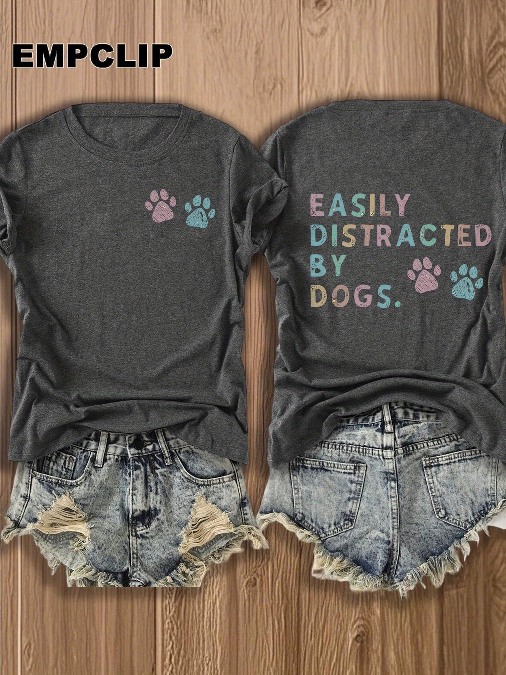 Dog Lover T-Shirt Easily Distracted by Dogs Paw Print Graphic Tee Women Short Sleeve Crew Neck Casual Summer Top Pet Owner Gift Burgundy White Apricot Red