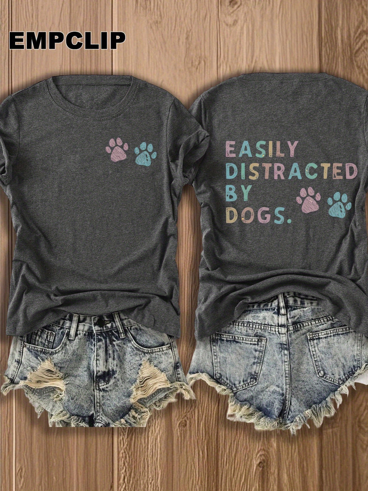 Dog Lover T-Shirt Easily Distracted by Dogs Paw Print Graphic Tee Women Short Sleeve Crew Neck Casual Summer Top Pet Owner Gift Burgundy White Apricot Red