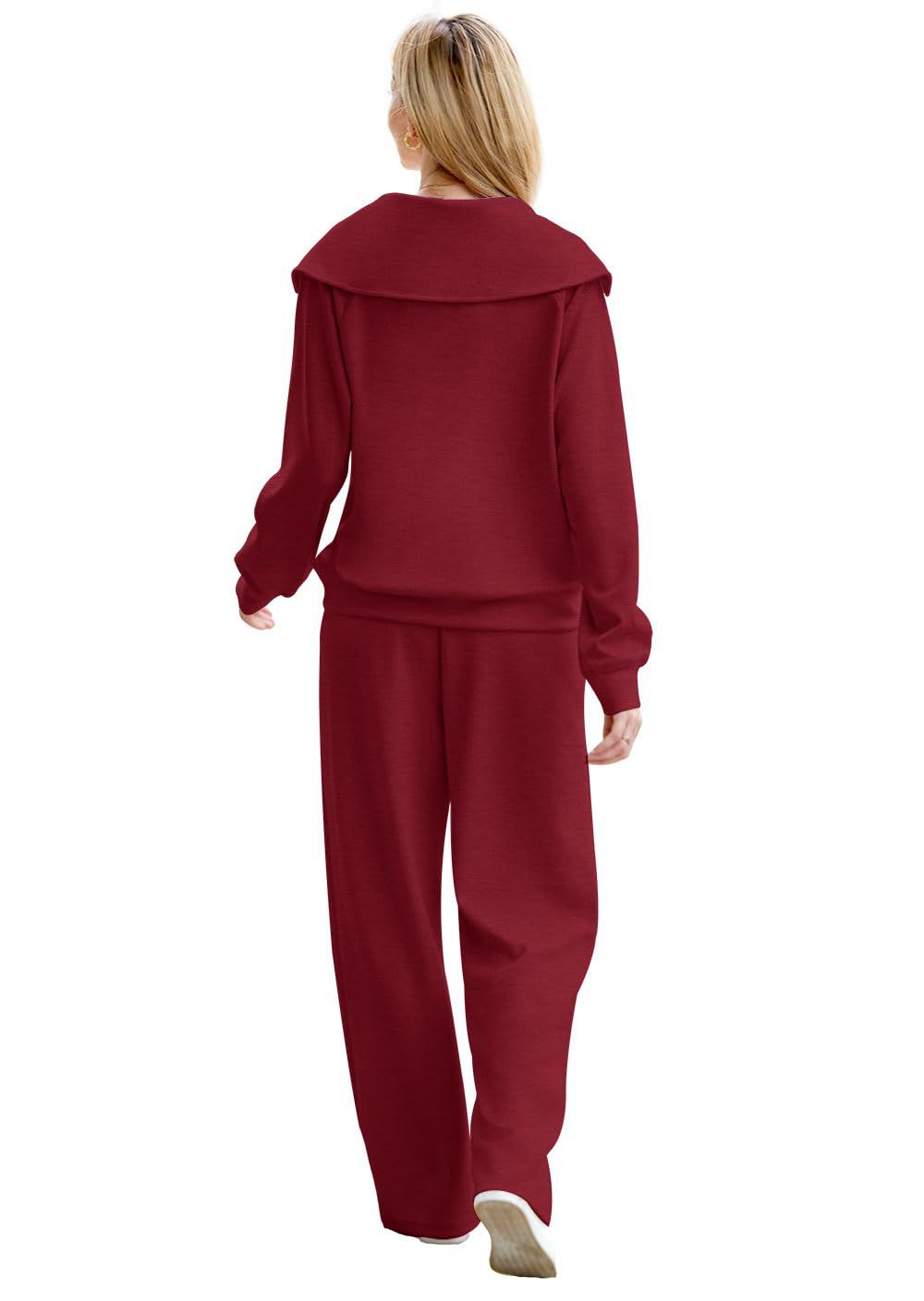 Zipper Sweatshirt Wide-Leg Pants 2 Piece Set Women Casual Tracksuit Outfit for Spring Fall - Loose Fit Jogger Co-ord Set