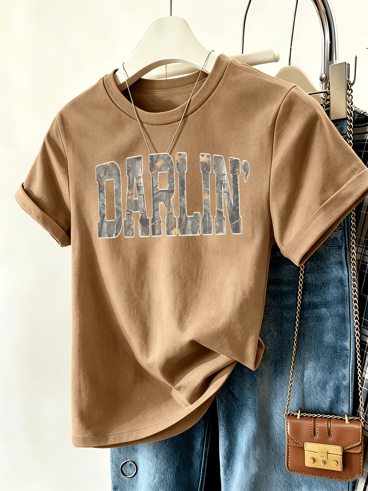 Retro Animal Letter Print T-Shirt Women Crew Neck Short Sleeve Casual Blouse Breathable Stretch Knit Spring Summer Daily Holiday Top Machine Washable S-XXL