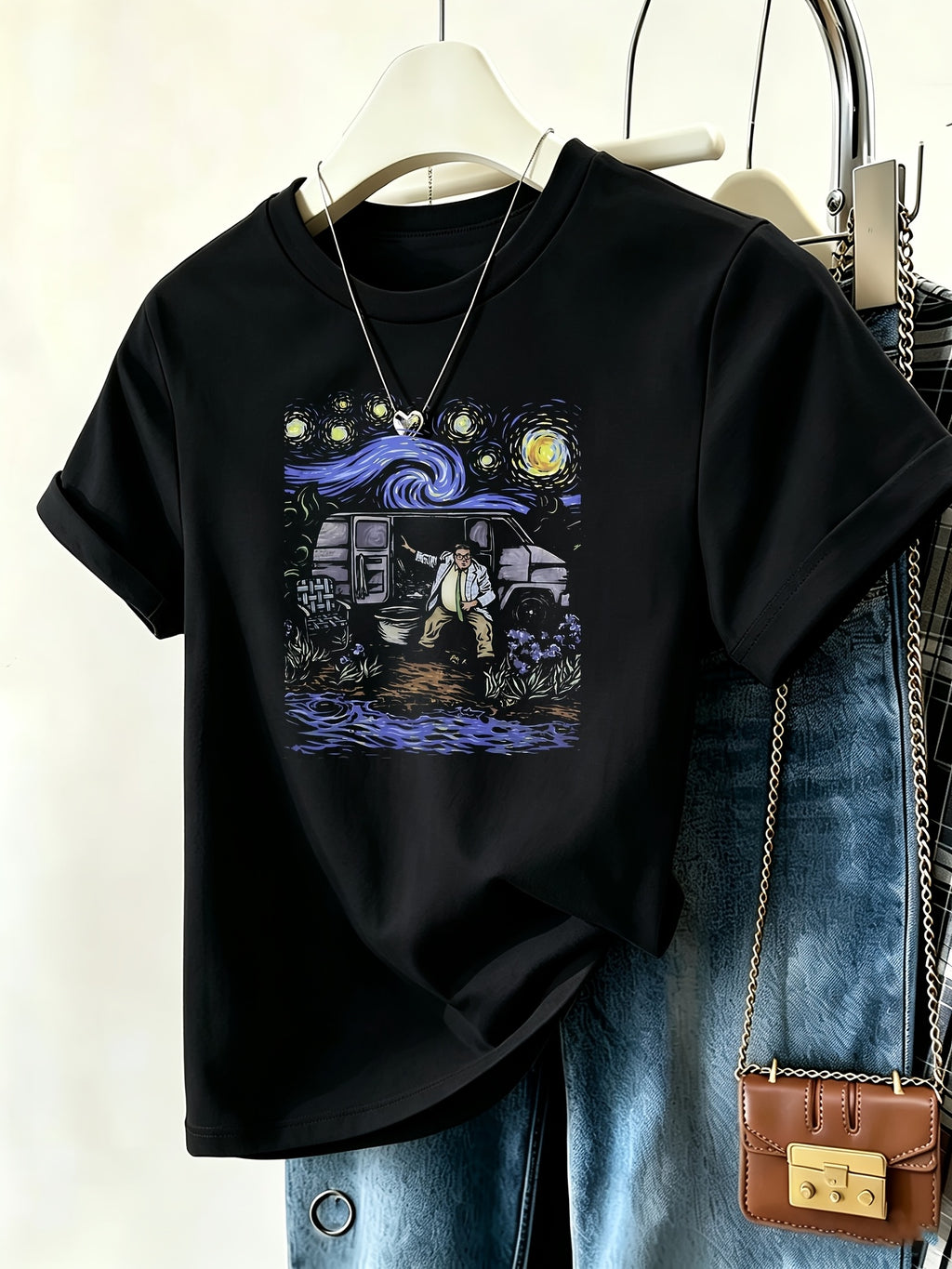 Geometric Print Loose Fit T-Shirt for Women - Crew Neck Short Sleeve Breathable Casual Graphic Tee Spring Summer Fall Street Style