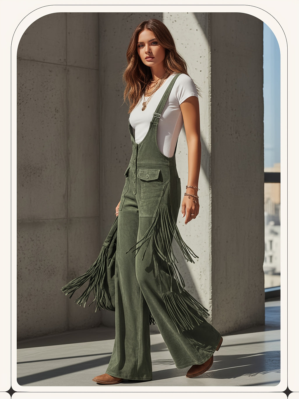 Vintage Fringe Overalls Women Wide Leg Loose Faux Suede Western Boho Festival Country Concert Halloween Costume Outfit
