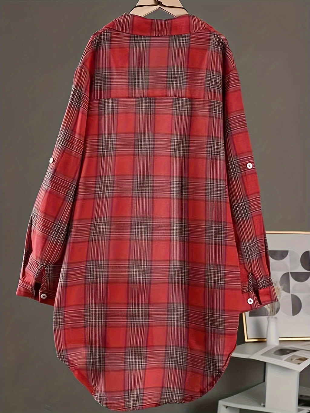 Women's Plaid Shirt Loose Fit Mid-Length All Season Casual Daily Wear Commute Holiday Outing Top