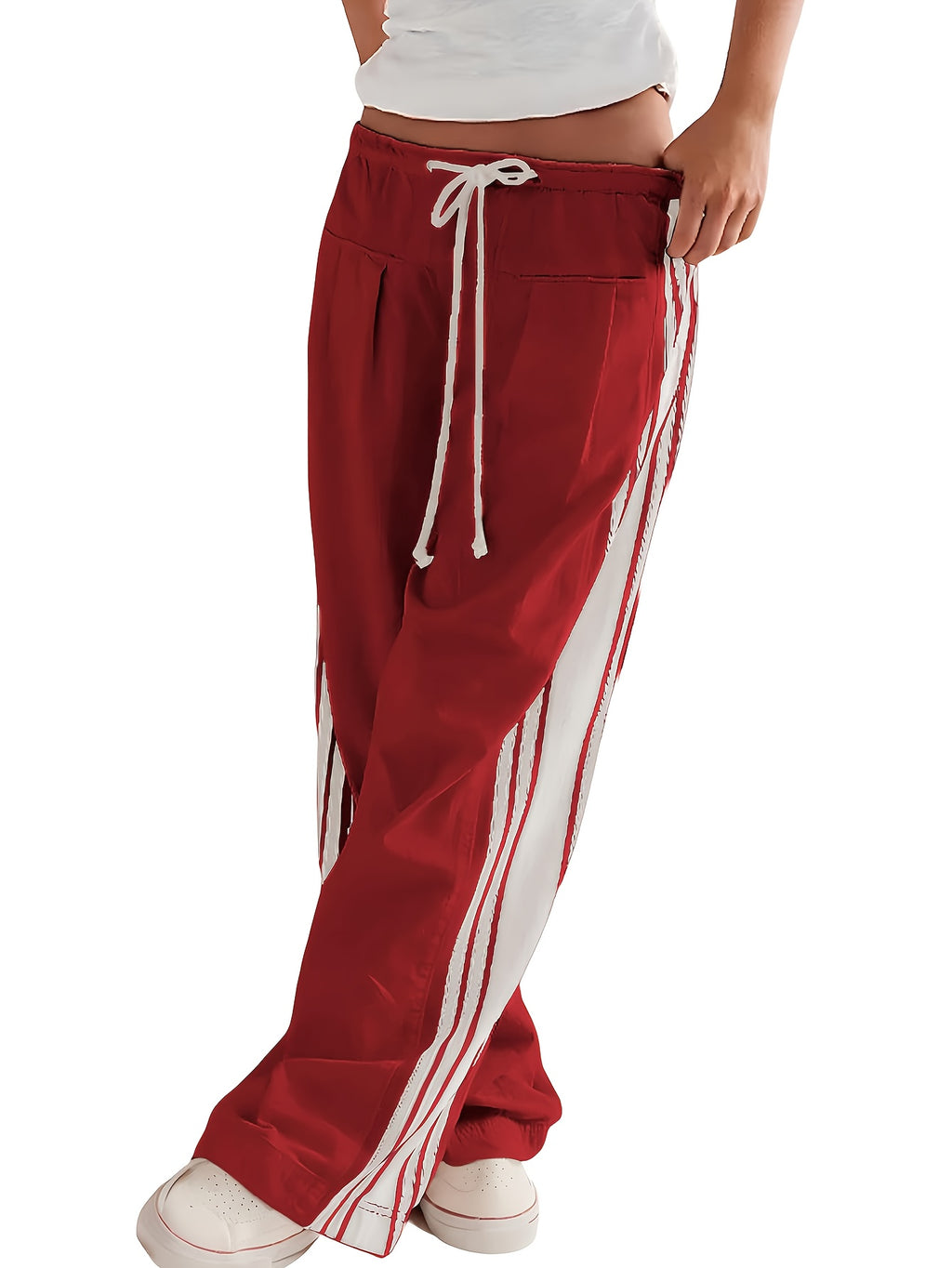 Wide-Leg Palazzo Pants Women High Rise Drawstring Slouchy Fit with Pockets | Side Stripe Casual Lounge Pants 94% Viscose Stretch for Daily Wear Spring Summer