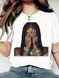 Fashionable Print Crew Neck T-Shirt for Women - Lightweight Breathable Polyester Casual Short Sleeve Tee Spring Summer Everyday Wear