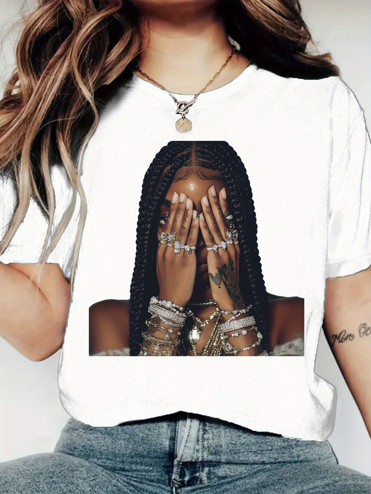 Fashionable Print Crew Neck T-Shirt for Women - Lightweight Breathable Polyester Casual Short Sleeve Tee Spring Summer Everyday Wear