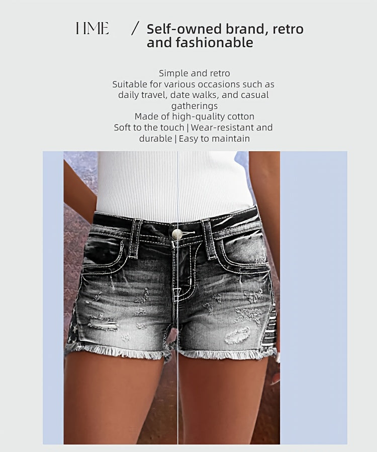 Women's Ripped Black Denim Shorts Mid-Rise Frayed Hem Distressed Casual Summer Jean Shorts | Mira Roam